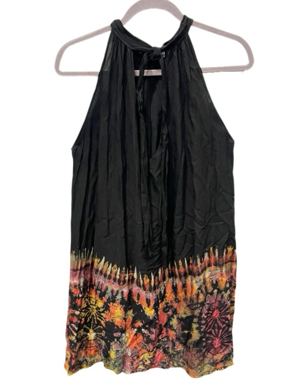 Earthbound Trading Co. One Size Black Halter Tie Dye Plunging Neckline Bohemian